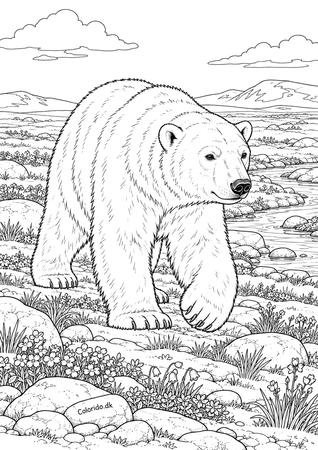 Isbjørn på den arktiske tundra – detaljeret maletegning