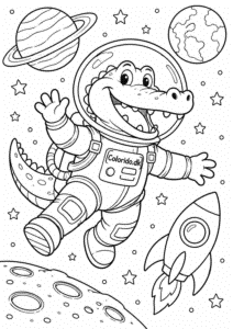 Krokodille som astronaut i rummet til farvelægning