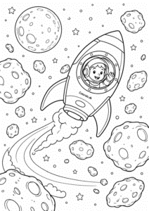 Raket flyver gennem et stort asteroidefelt