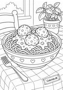 Spaghetti med kødsovs – tegning til børn