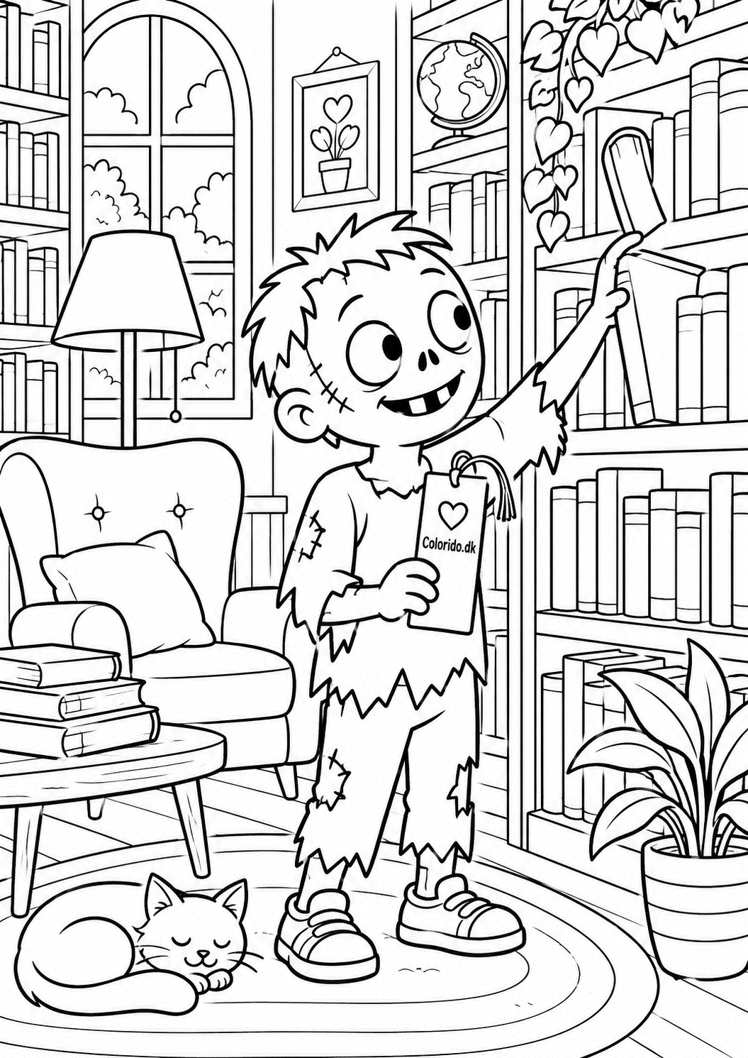 Zombie på biblioteket – hyggelig farvelægning