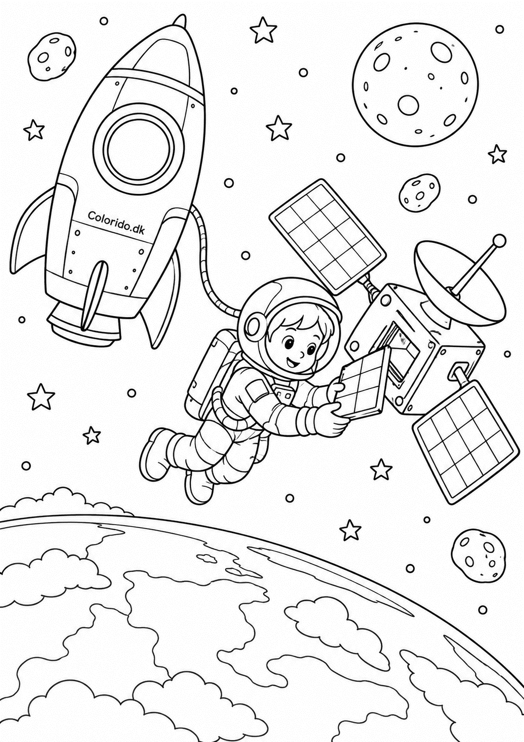 Astronaut reparerer en satellit fra raketten