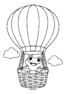 Frø i en varmluftballon – eventyrtegning til print
