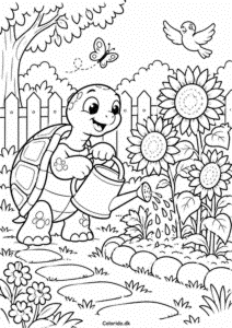 Skildpadde vander blomster – gratis tegning