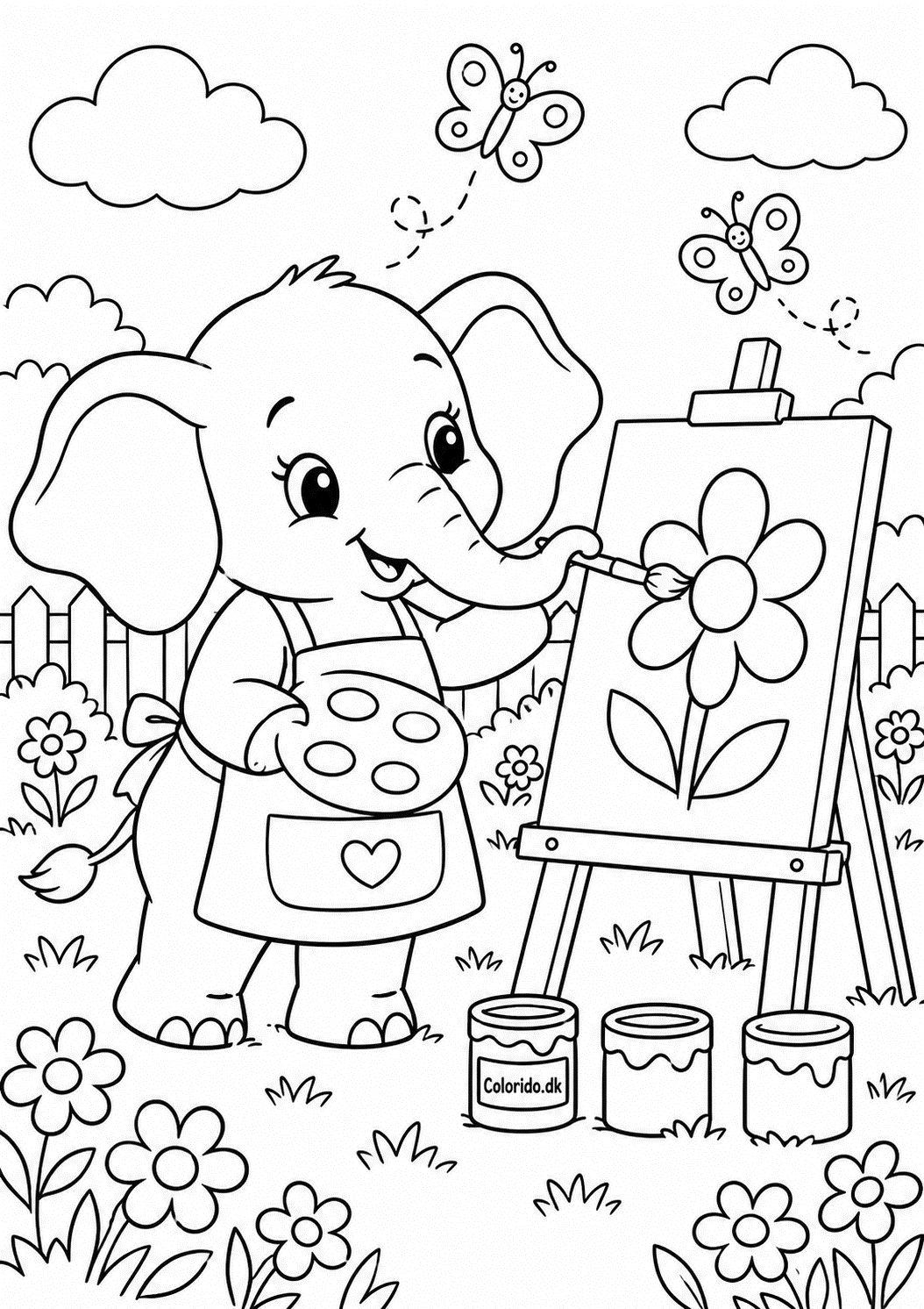 Kawaii elefant maler et billede – tegning til børn