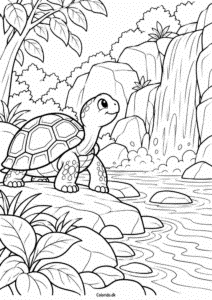 Skildpadde ved et vandfald – farvelægning