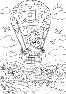 Zombie i varmluftballon – eventyrlig tegning til print