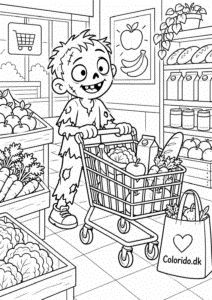 Zombie handler i supermarked – hverdagstegning til print