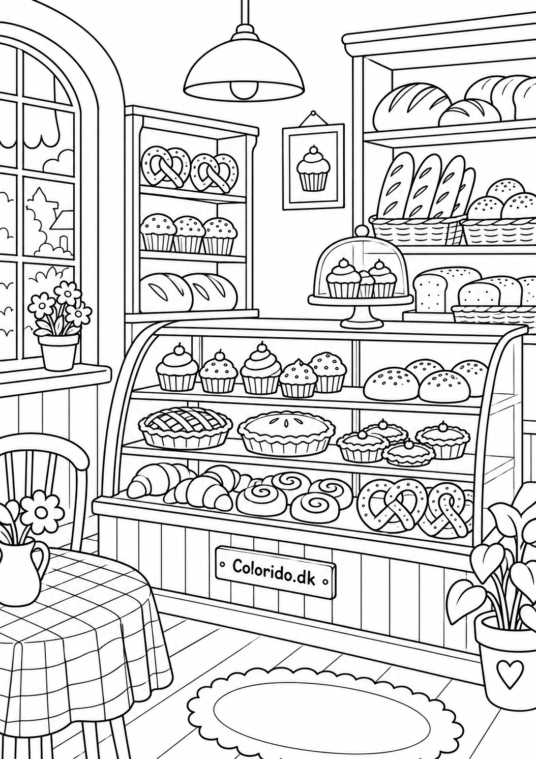 Bagerbutik med brød og kager – detaljeret tegning til print