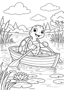 Skildpadde på bådtur – tegning til print