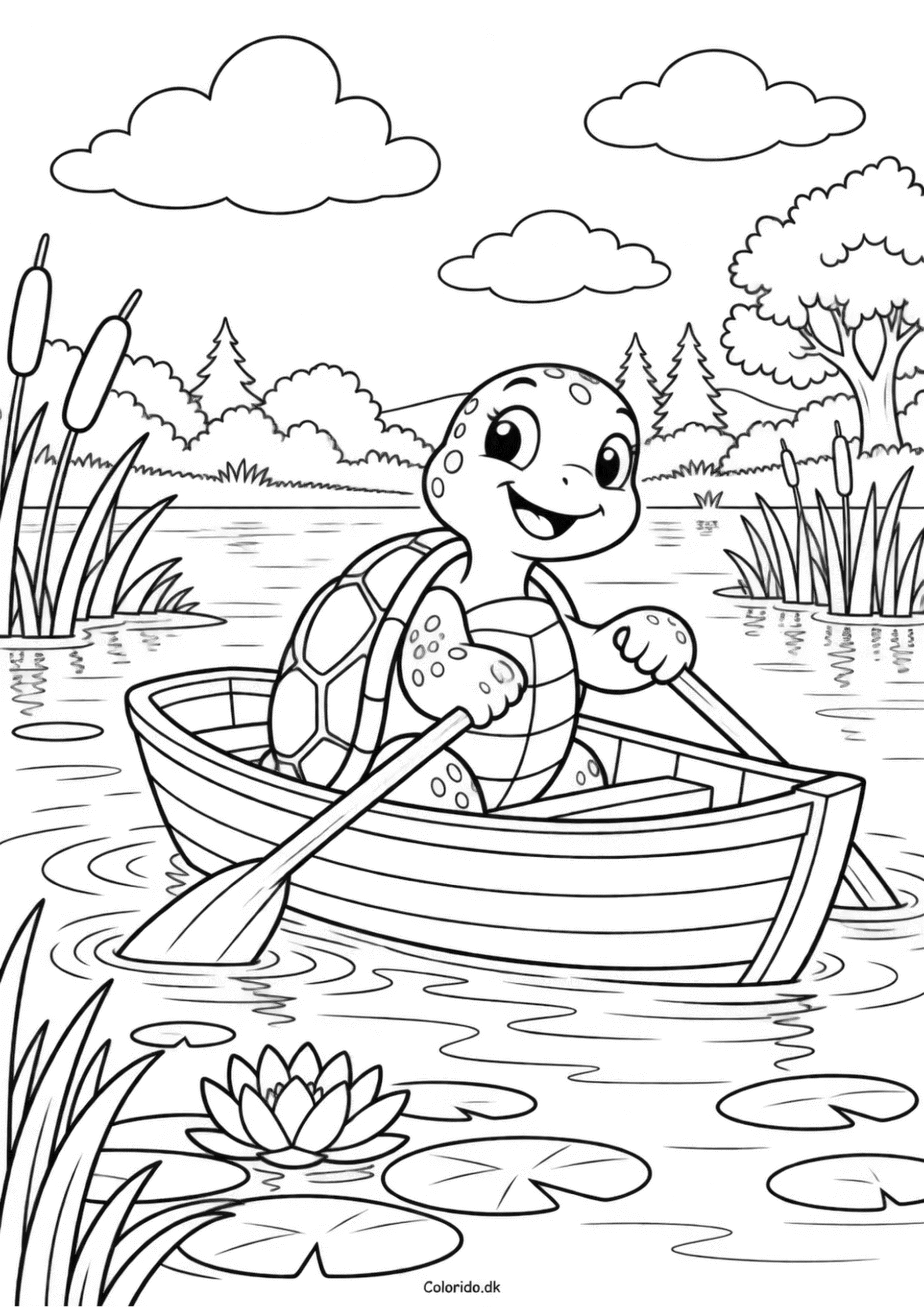 Skildpadde på bådtur – tegning til print