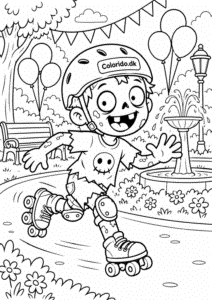 Zombie på rulleskøjter – gratis sjov tegning