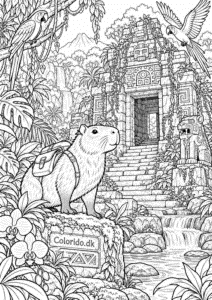 Capybara opdager et gammelt jungletempel – detaljeret tegning
