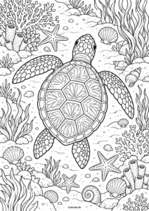 Havskildpadde over havbunden – tegninger til print