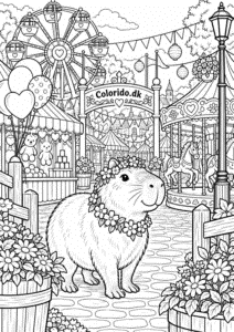 Capybara på sommermarked med pariserhjul – detaljeret farvelægning