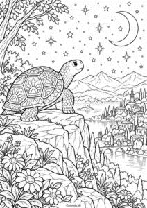 Skildpadde under stjernehimlen – tegning til print