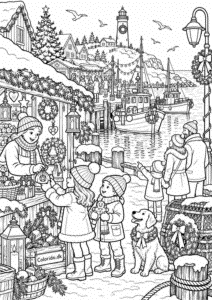 Vinterhavn med julemarked – stor juletegning