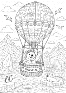 Isbjørnepilot i luftballon over Arktis – avanceret tegning til print