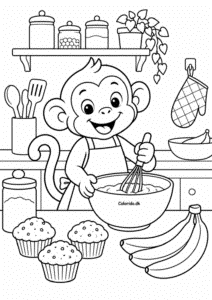 Abe bager bananmuffins – tegning til farvelægning
