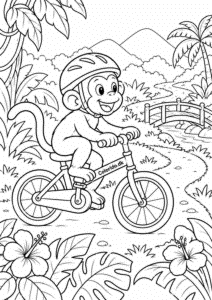Abe cykler på en junglesti – tegning til farvelægning