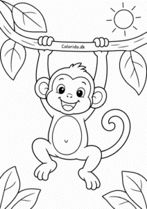 Abe hænger i en gren – tegning til print