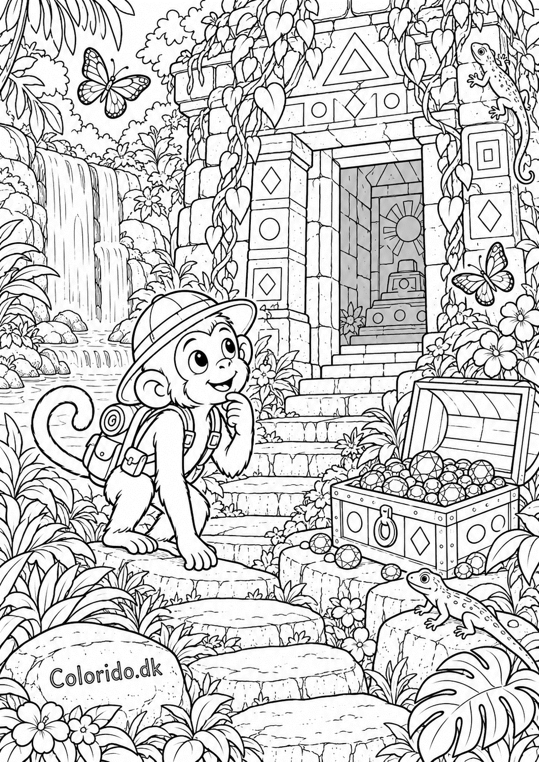 Abe ved et gammelt jungletempel – eventyrtegning