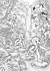Aber ved et junglevandfald – detaljeret tegning