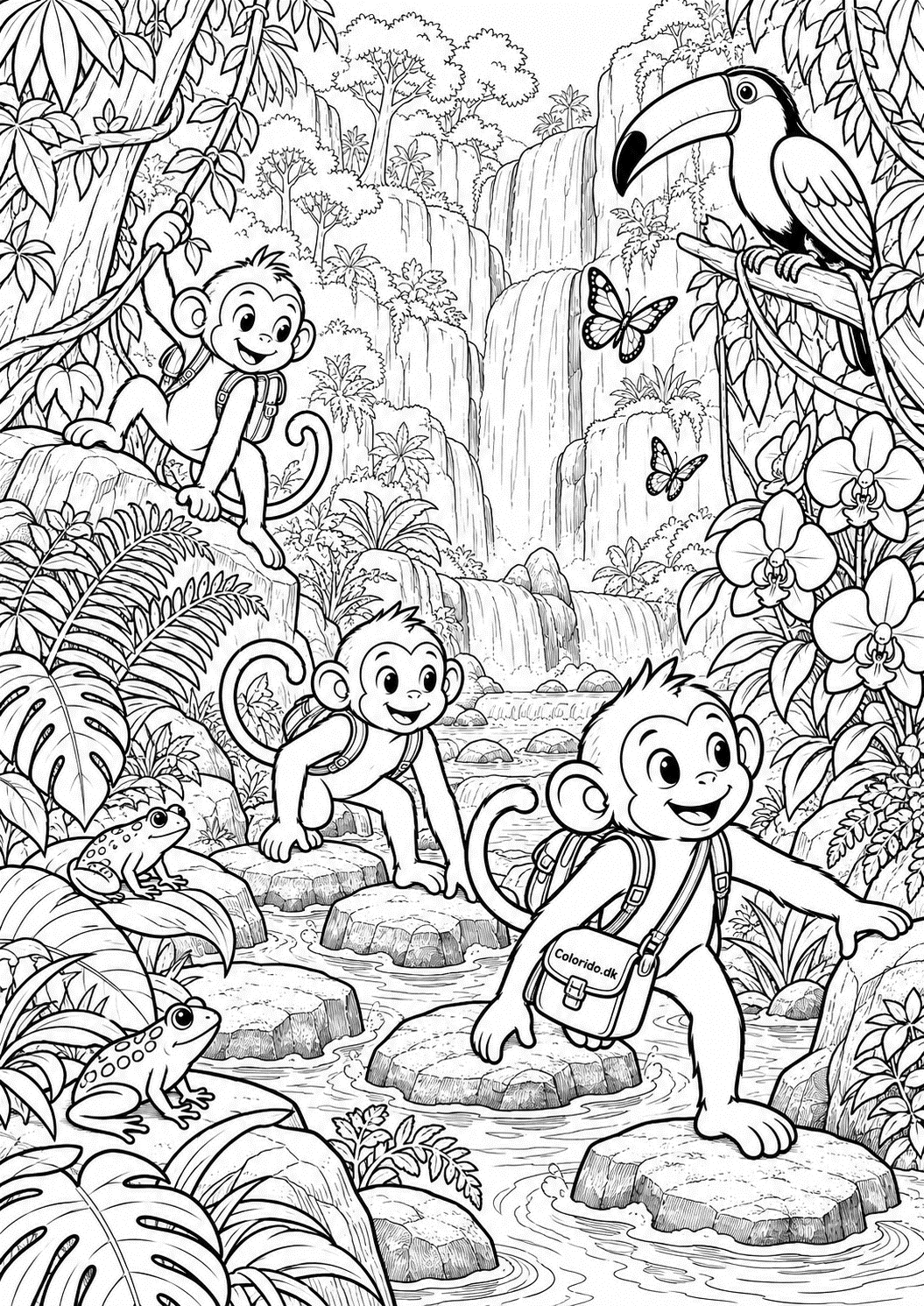 Aber ved et junglevandfald – detaljeret tegning