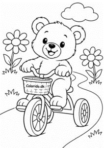 Bamse på trehjulet cykel – sjov bamsetegning for små børn