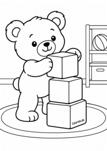 Bamse stabler tre store klodser – nem bamsetegning til print