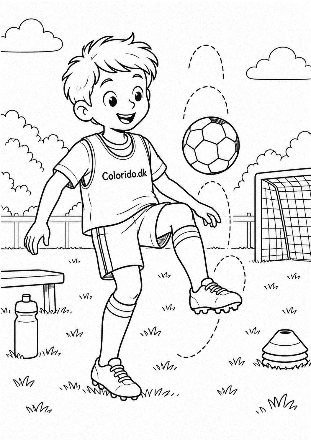 Barn jonglerer med en fodbold – tegning til print