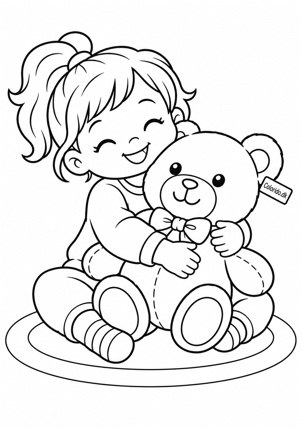 Barn krammer sin bamse – gratis tegning