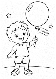 Barn med ballon – gratis tegning til print