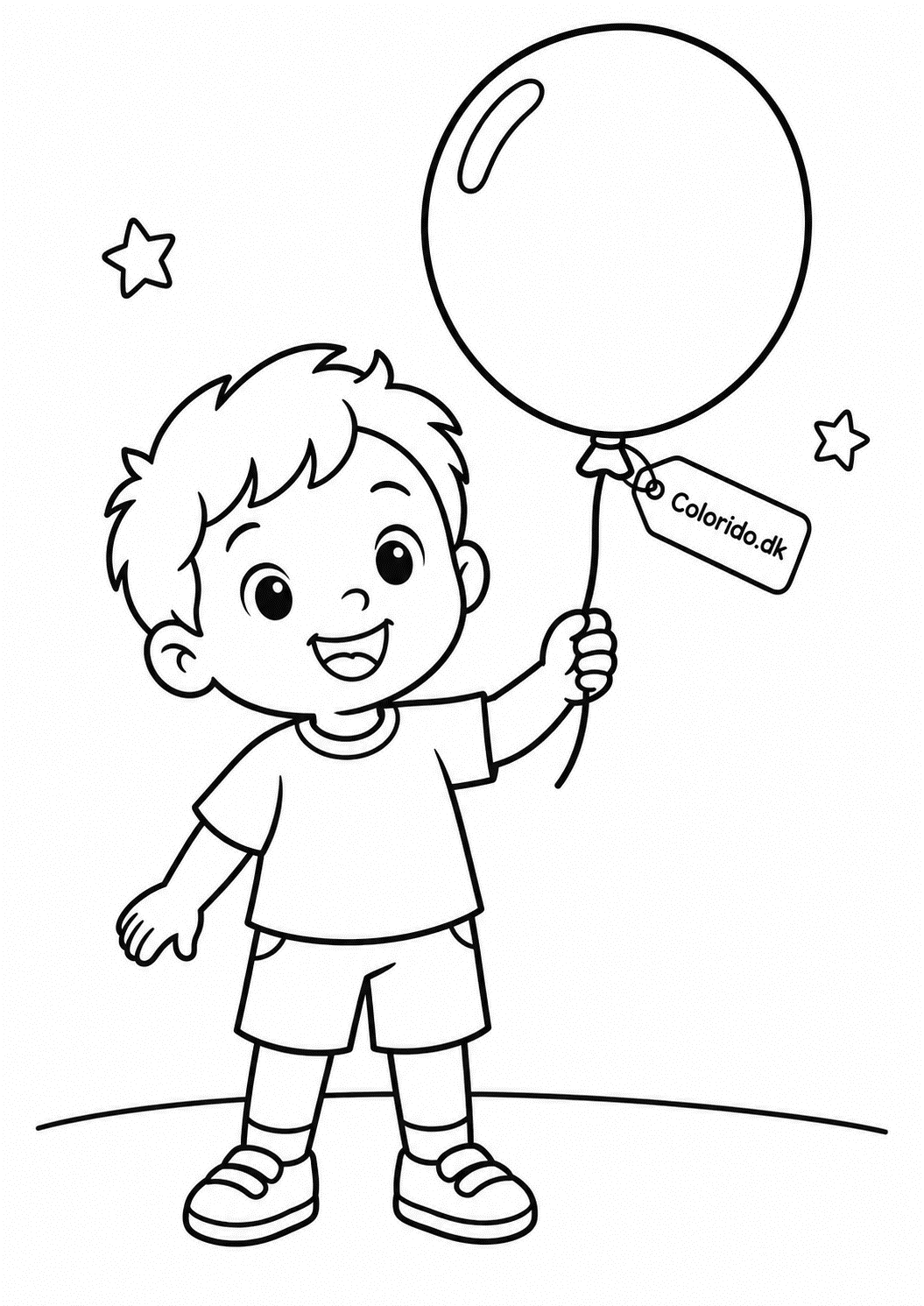 Barn med ballon – gratis tegning til print
