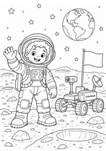 Barn som astronaut på månen – eventyrtegning til print