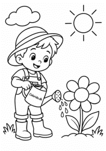 Barn vander en blomst – hyggelig havetegning til print