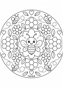 Bi-mandala med blomster og bikager