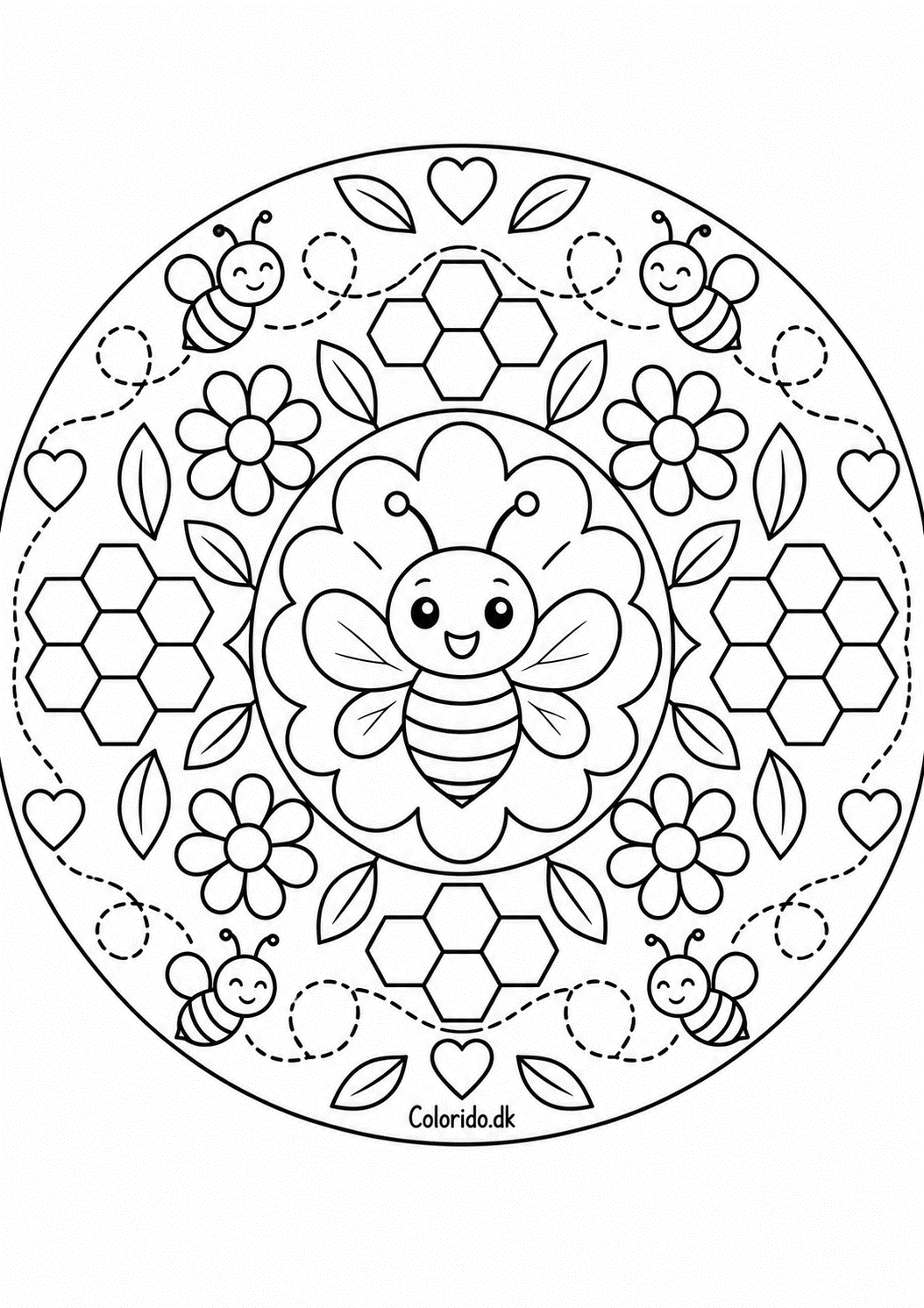Bi-mandala med blomster og bikager