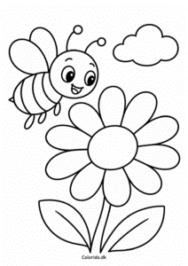 Bi med stor forårsblomst – nem tegning til børn
