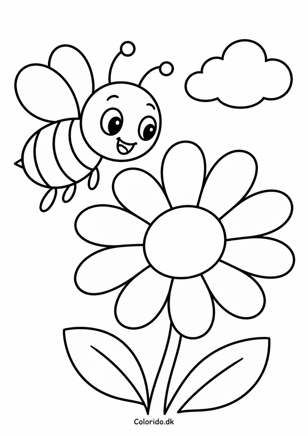 Bi med stor forårsblomst – nem tegning til børn