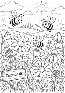 Bier over vilde blomster – naturtegning til print