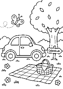 Bil ved picnic i parken – gratis malebillede