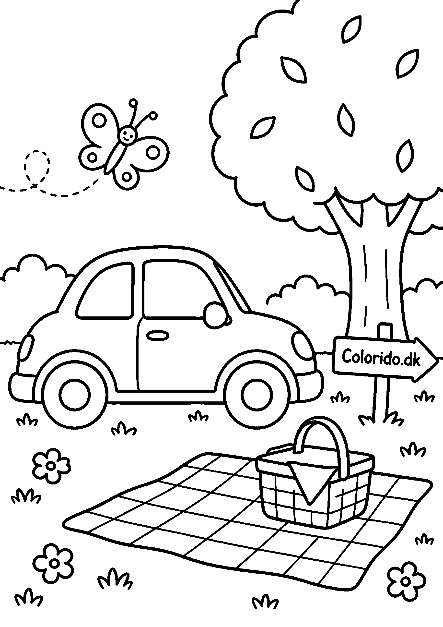 Bil ved picnic i parken – gratis malebillede