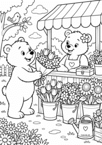 Bjørne ved blomstermarkedet – avanceret farvelægning