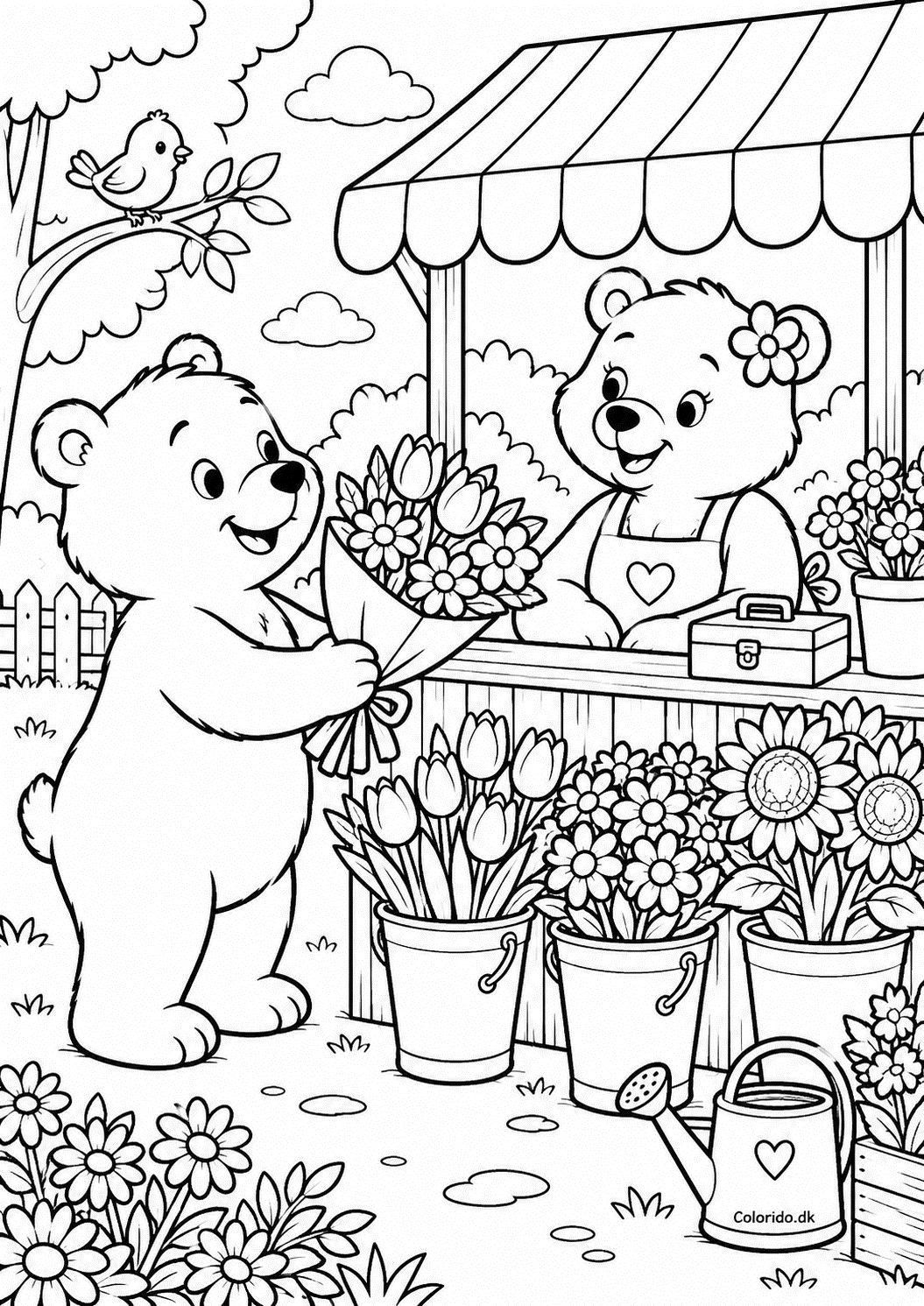 Bjørne ved blomstermarkedet – avanceret farvelægning