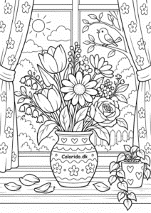 Blomsterbuket i vase ved vinduet til print