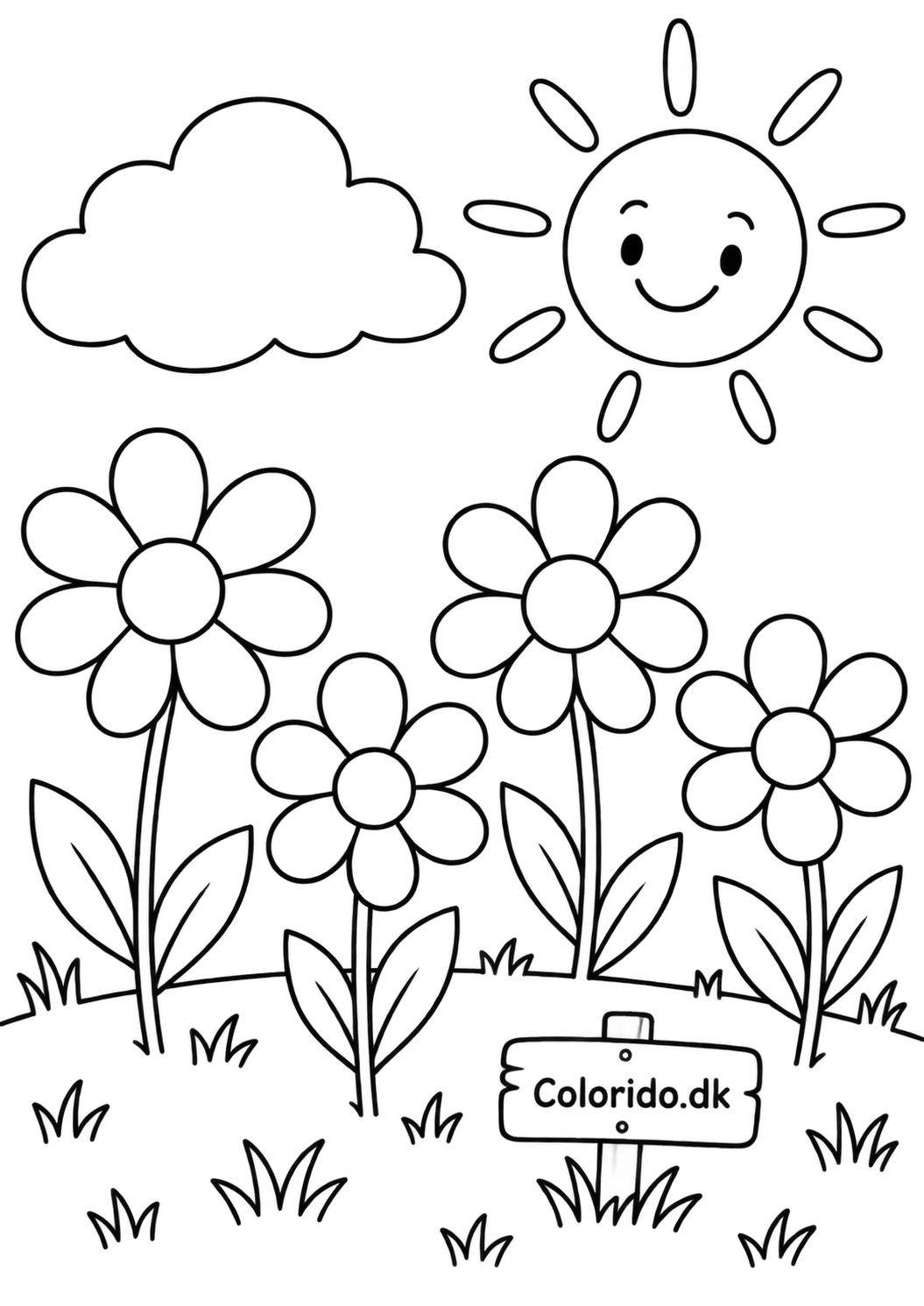 Solrig blomstereng – gratis blomst tegning