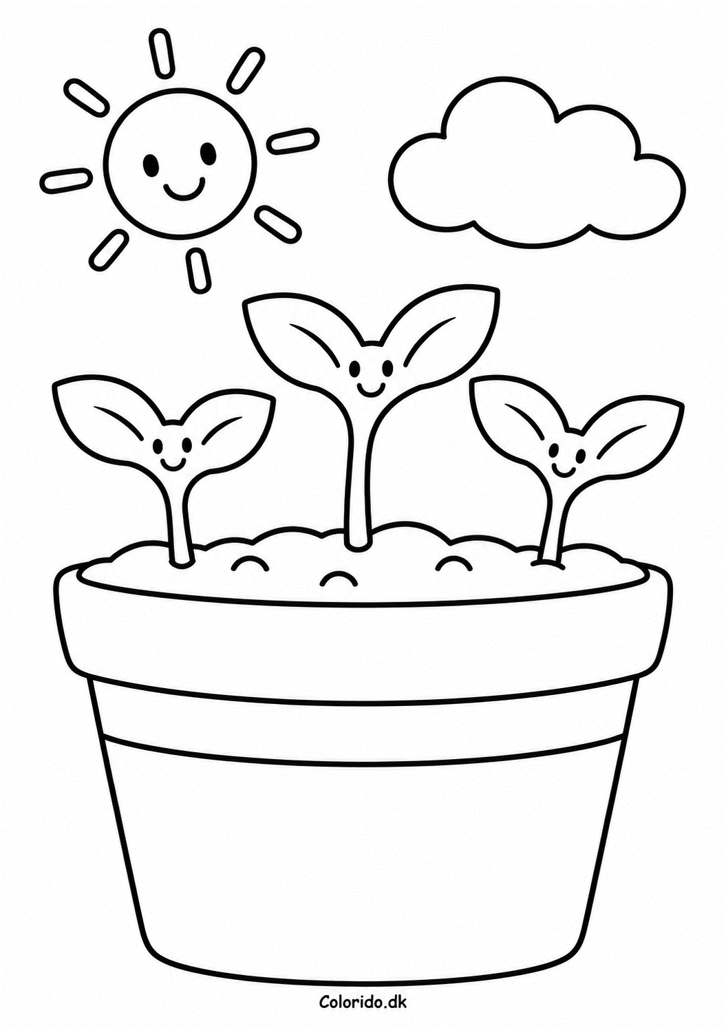 Blomsterpotte med spirer – let forårstegning til print