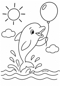 Delfin med ballon – nem tegning til børn
