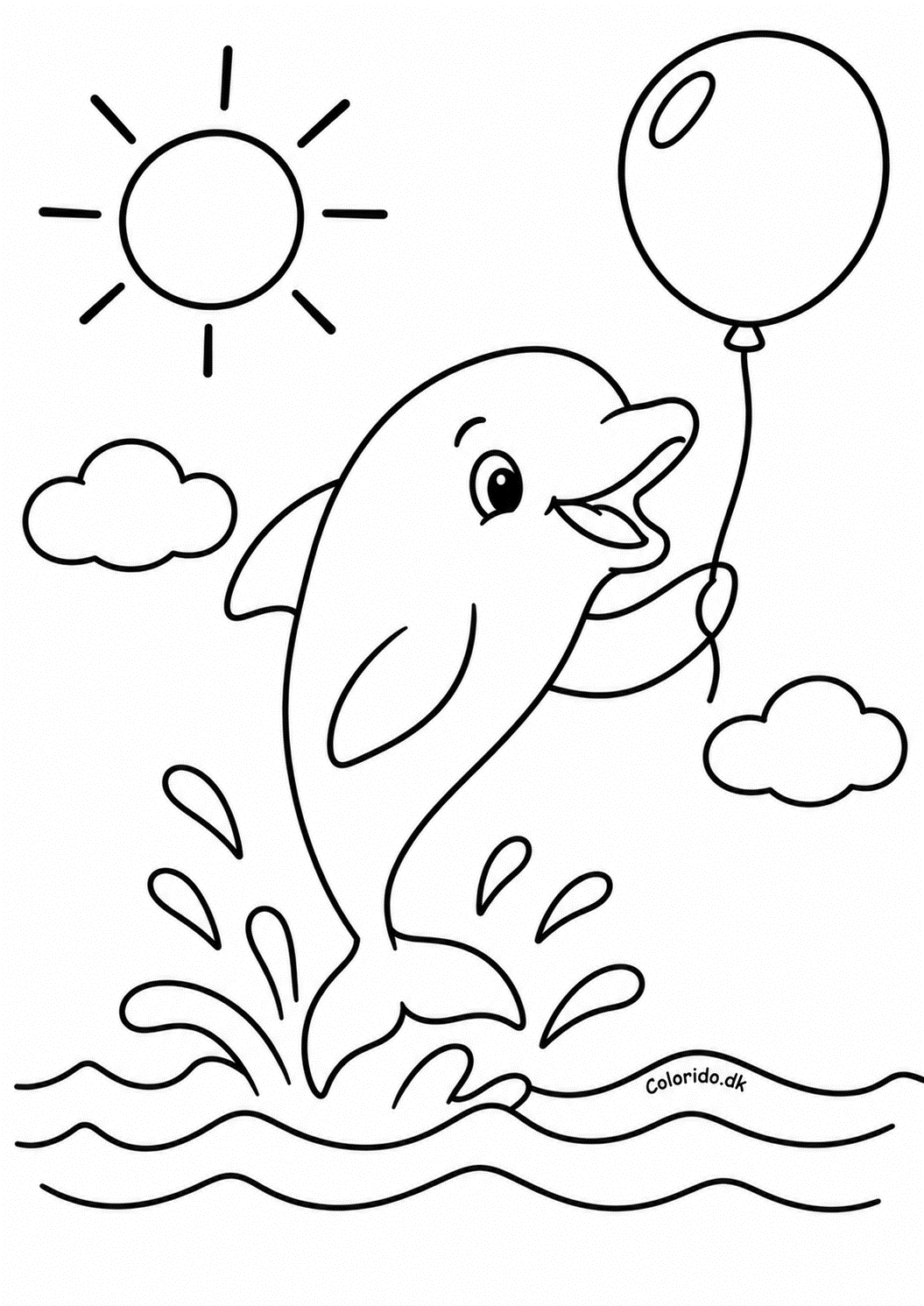 Delfin med ballon – nem tegning til børn